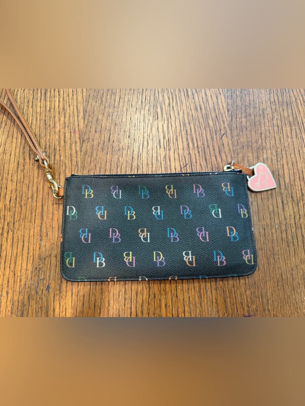 Dooney & Bourke Black Wristlet Pouch with Multicolor DB Logo